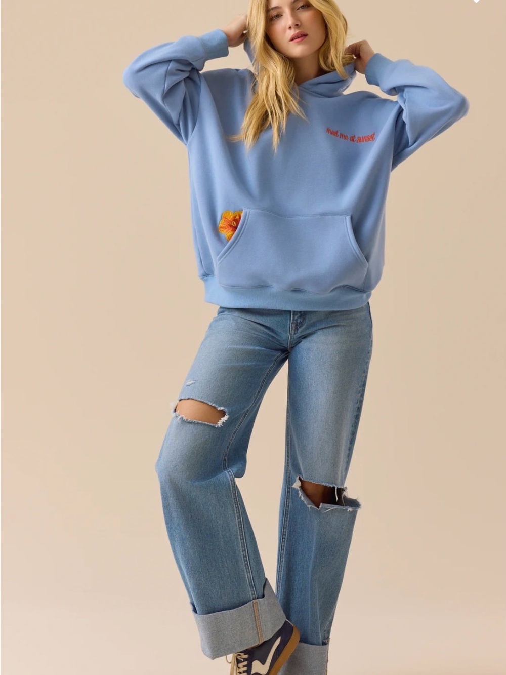 Altar'd State Light Blue Hooded Pullover - Picture 2 of 5
